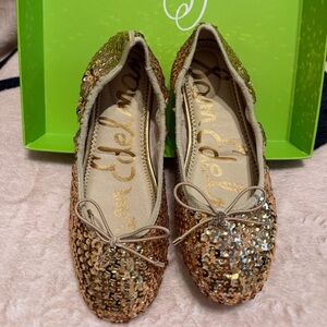 Sam Edelman Gold Sequin Kids Dress Shoes